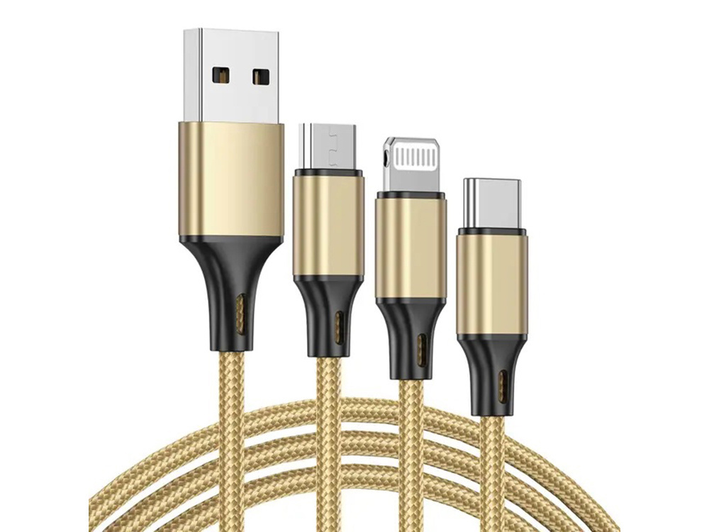 Usb kabelis 3 viename su type-c, micro usb, lightning jungtimis, 1,2 m