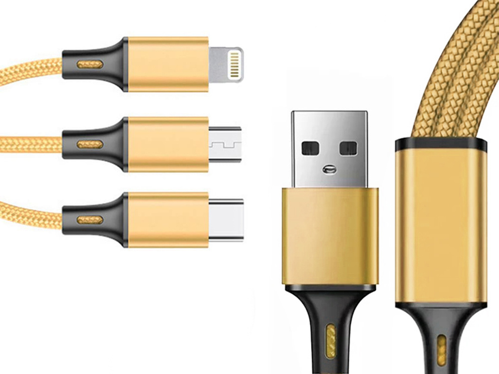 Usb kabelis 3 viename su type-c, micro usb, lightning jungtimis, 1,2 m