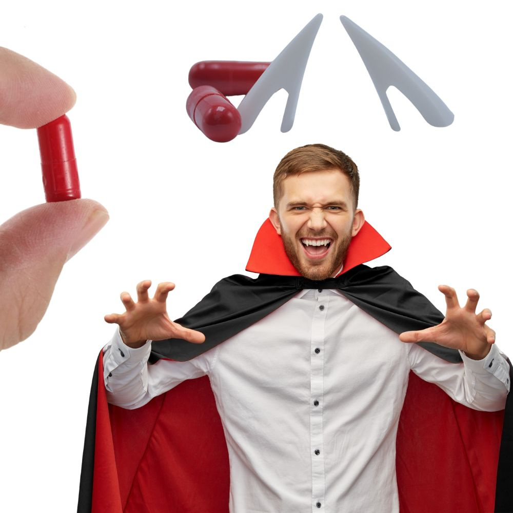 Vampyro dantų rinkinys su dirbtiniu krauju halloween