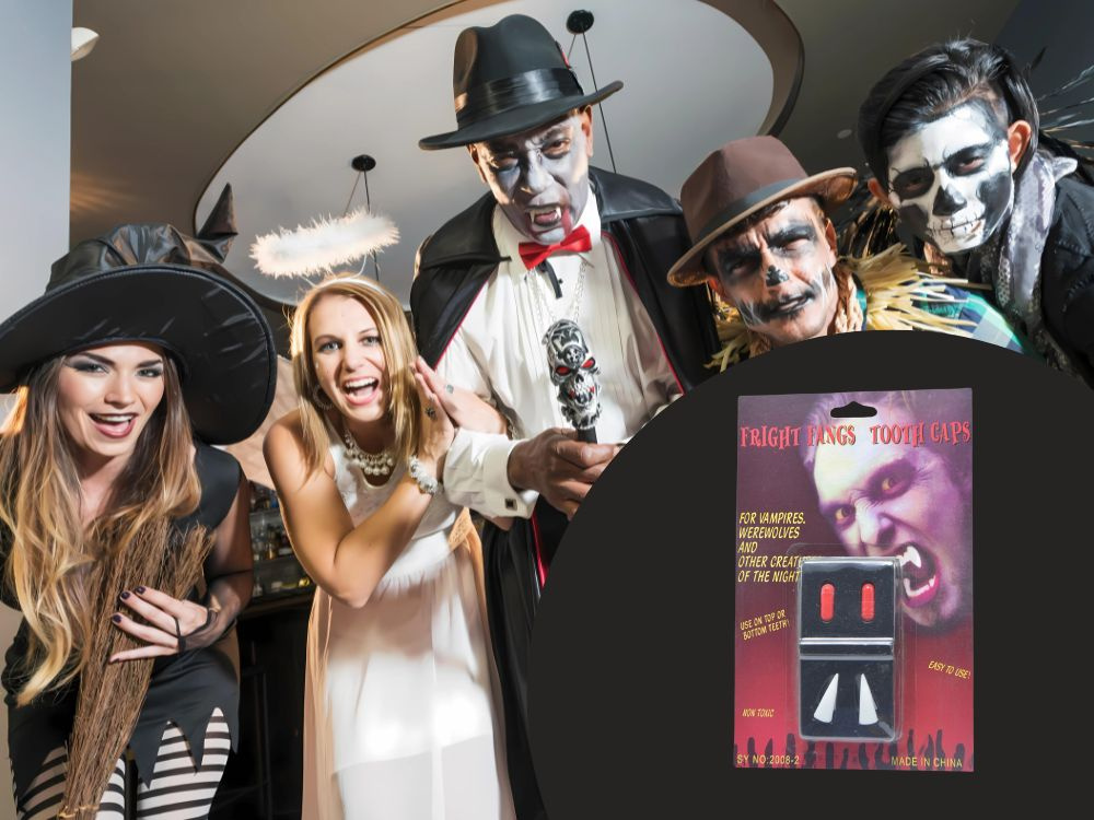 Vampyro dantų rinkinys su dirbtiniu krauju halloween