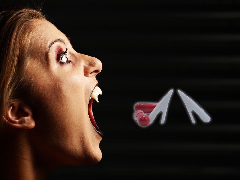Vampyro dantų rinkinys su dirbtiniu krauju halloween