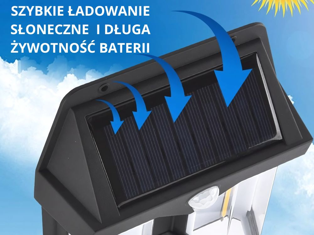 Saulės lempa su judesio ir prieblandos jutikliu, 1200 lm, 3 režimai