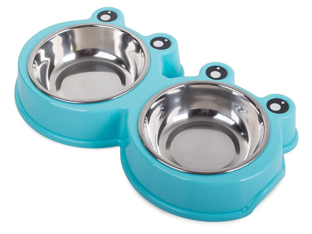 Dvigubas šuns ir katės metalinis dubenėlis 0,175l x 2