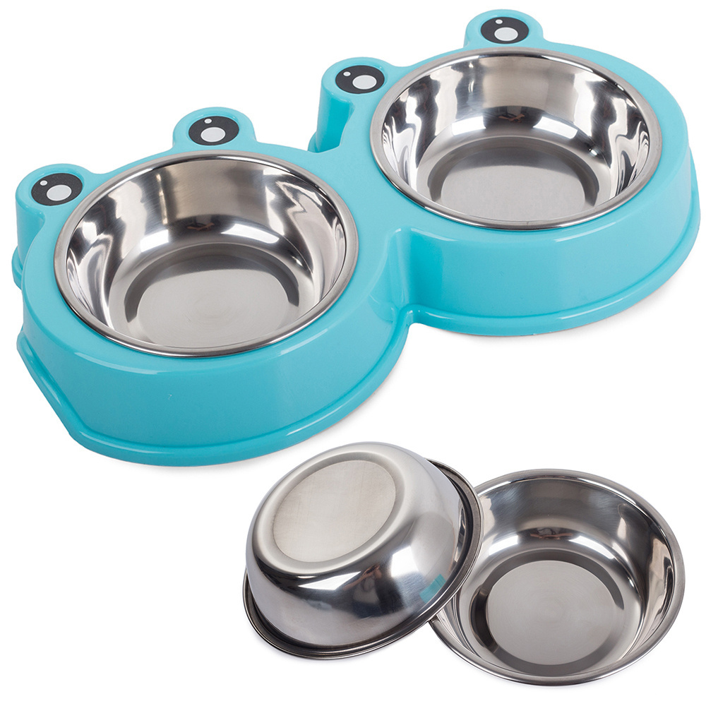 Dvigubas šuns ir katės metalinis dubenėlis 0,175l x 2