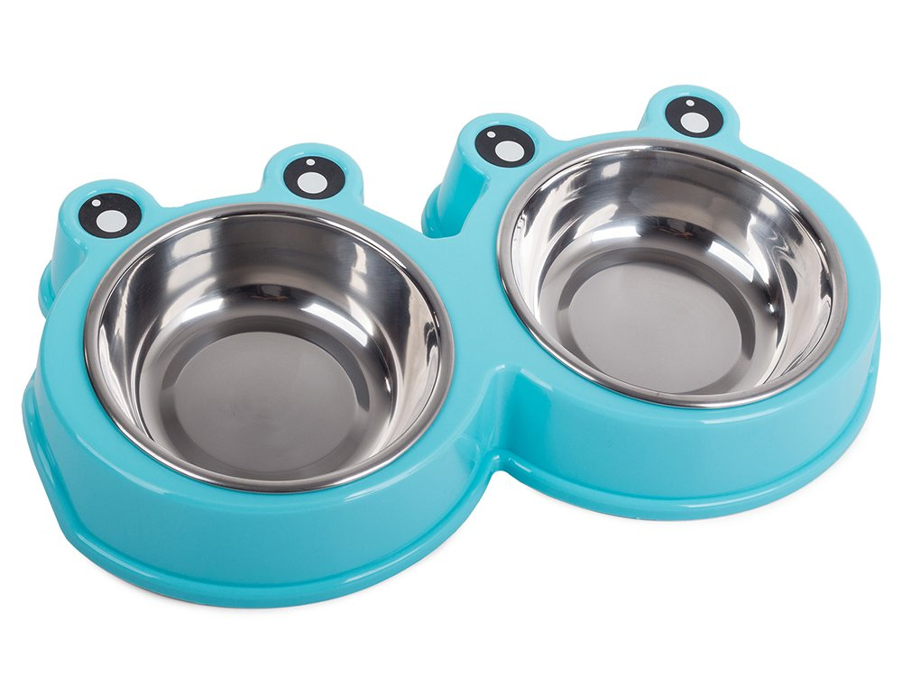 Dvigubas šuns ir katės metalinis dubenėlis 0,175l x 2