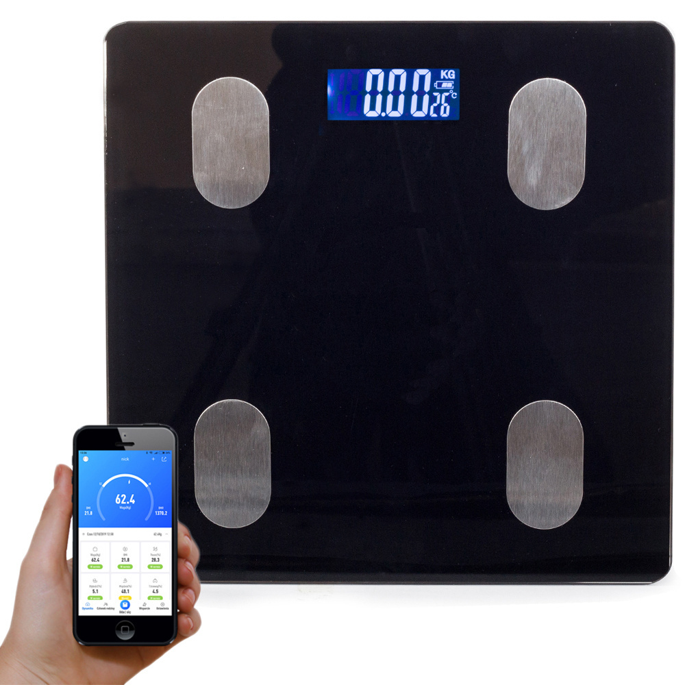 Analitinės vonios svarstyklės su bluetooth, 180 kg, 26x26 cm, juoda