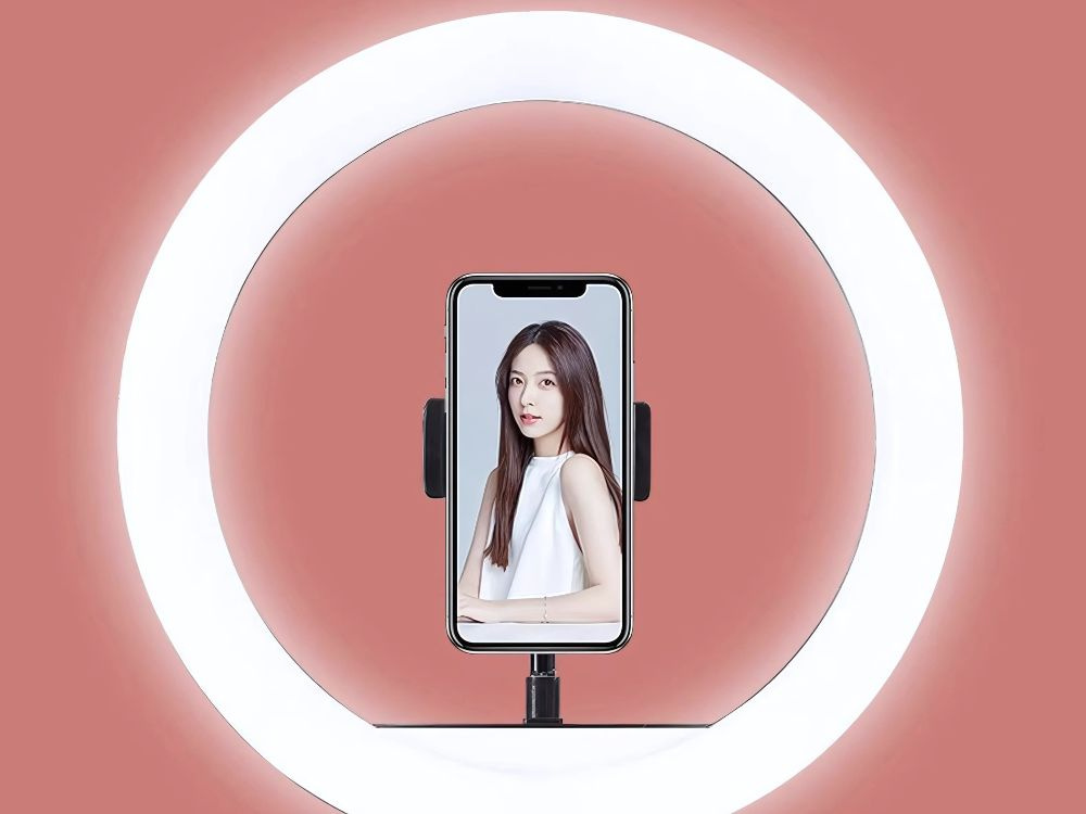 Led žiedinė lempa su telefono laikikliu ir 100 cm stovu