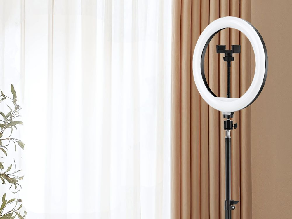 Led žiedinė lempa su telefono laikikliu ir 100 cm stovu