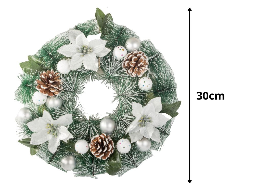 Kalėdinis vainikas su dekoracijomis, 30 cm