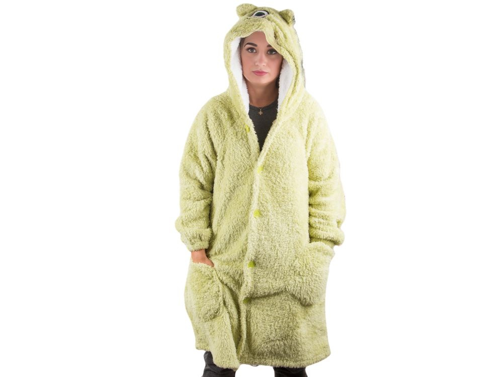 Šiltas oversize xl pledas su gobtuvu, žalia