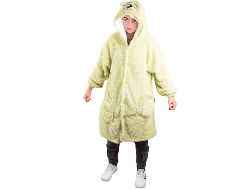 Šiltas oversize xl pledas su gobtuvu, žalia
