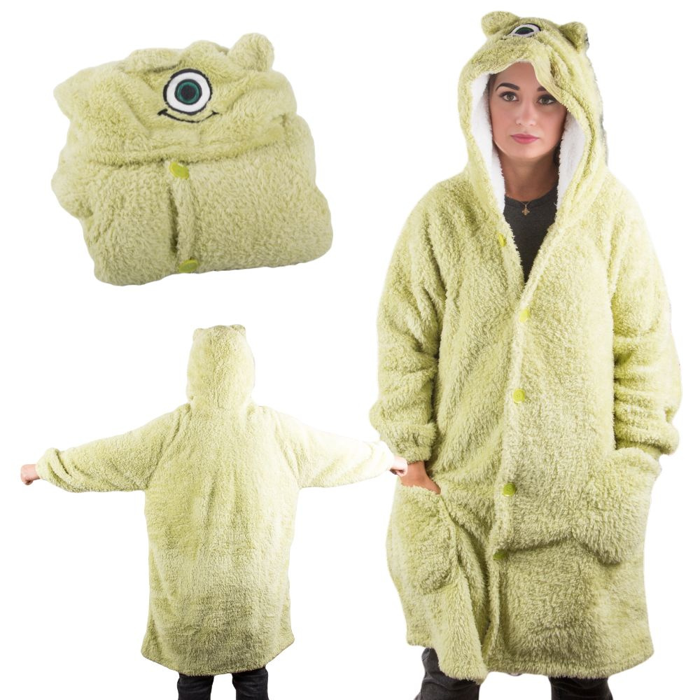 Šiltas oversize xl pledas su gobtuvu, žalia