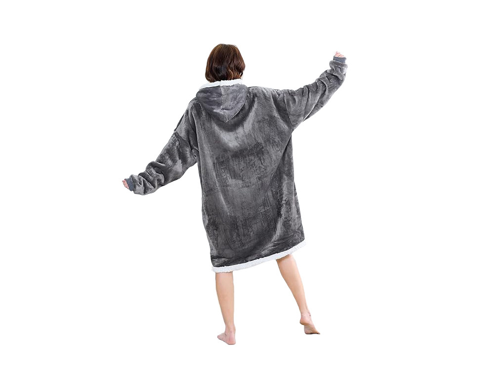 Šiltas oversized pledas su gobtuvu, pilkas