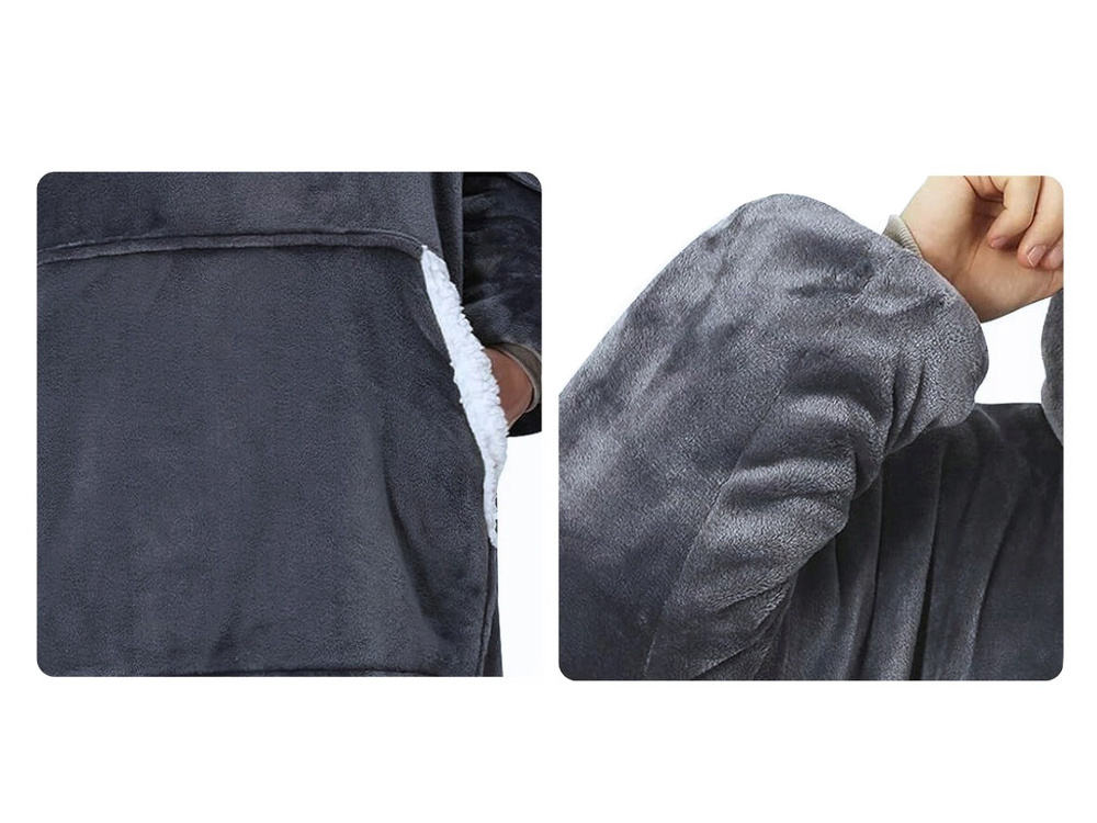 Šiltas oversized pledas su gobtuvu, pilkas