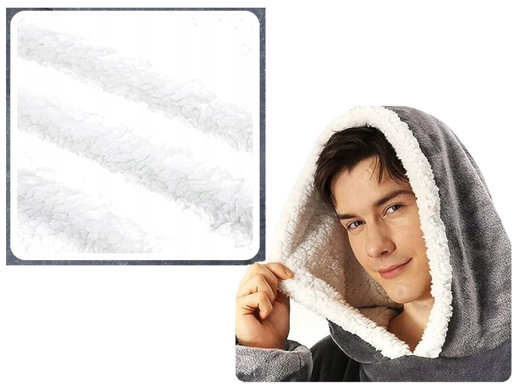 Šiltas oversized pledas su gobtuvu, pilkas