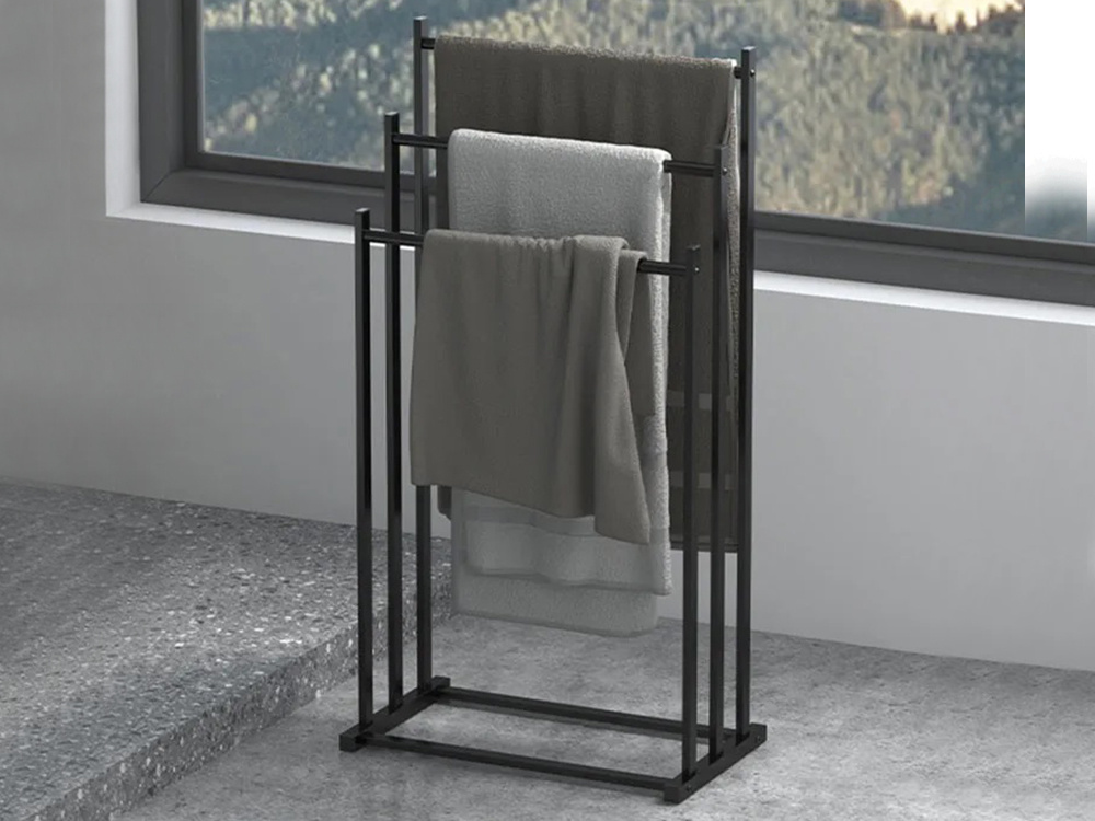 Rankšluosčių stovas iš metalo, juodas, 66/76/86 cm