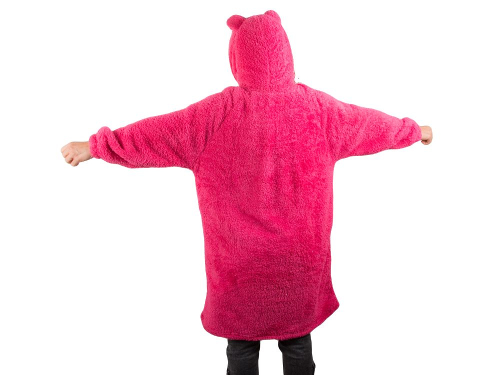 Minkštas ir šiltas oversize pledas su gobtuvu, tamsiai rožinis