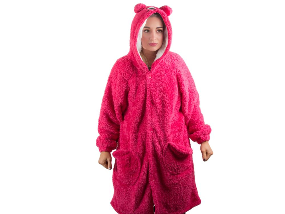 Minkštas ir šiltas oversize pledas su gobtuvu, tamsiai rožinis