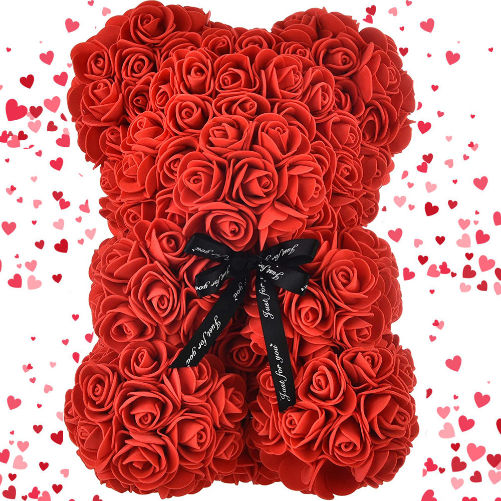 Rožių meškiukas su dėžute, 24 cm