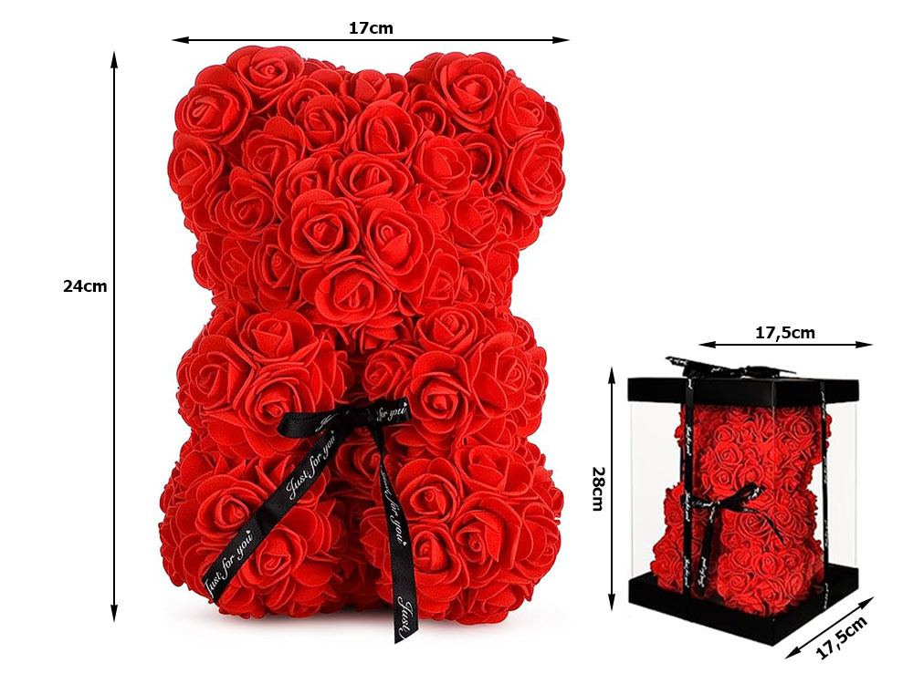 Rožių meškiukas su dėžute, 24 cm