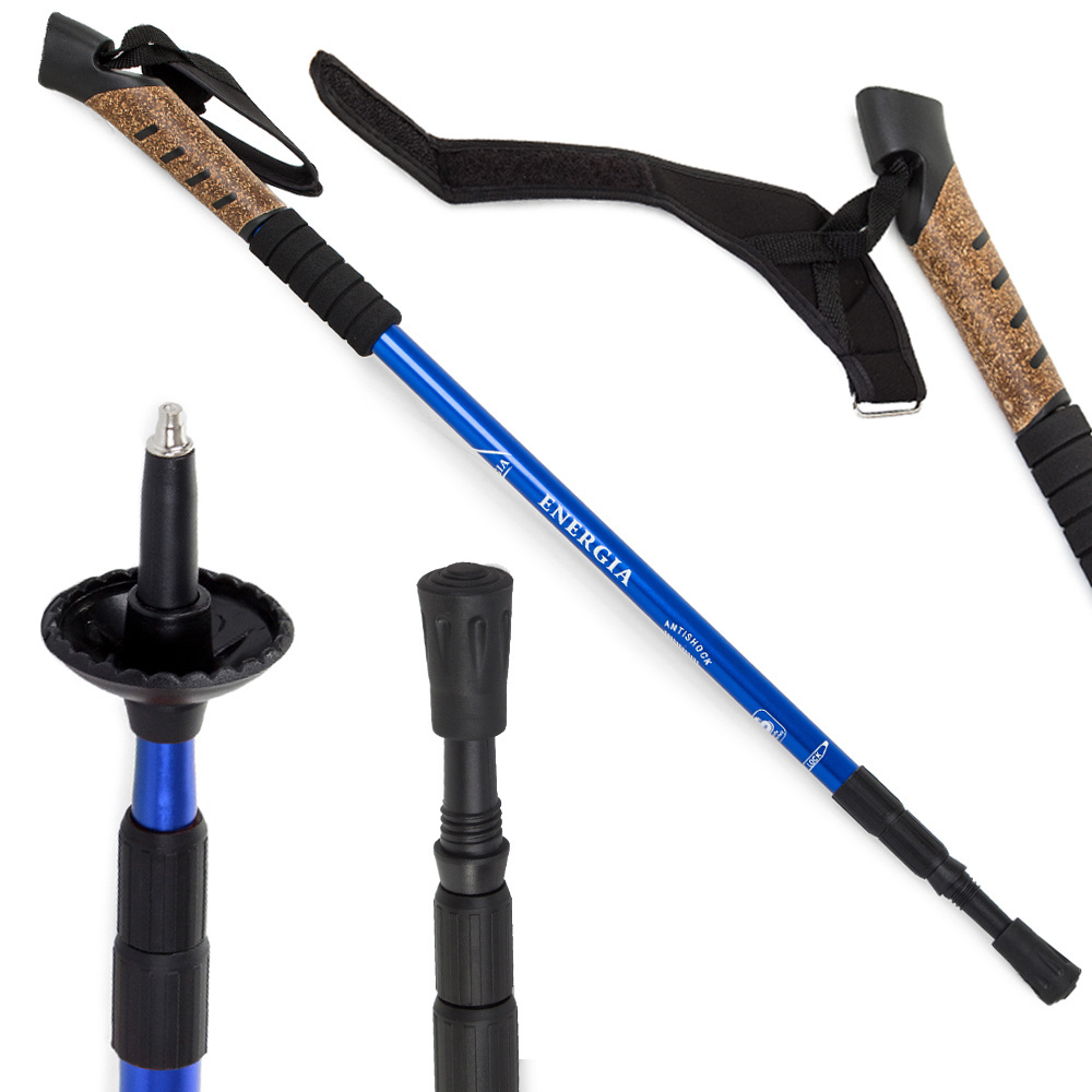 Teleskopinė nordic walking lazda su kamštine rankena, 135 cm