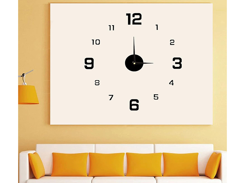 Didelis 3d sieninis laikrodis su lipdukais, 130 cm, juodas
