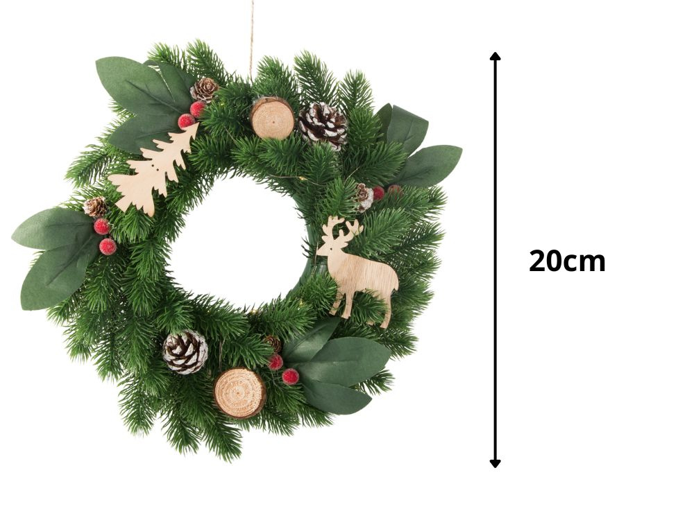 Kalėdinis led vainikas su dekoracijomis, 20 cm