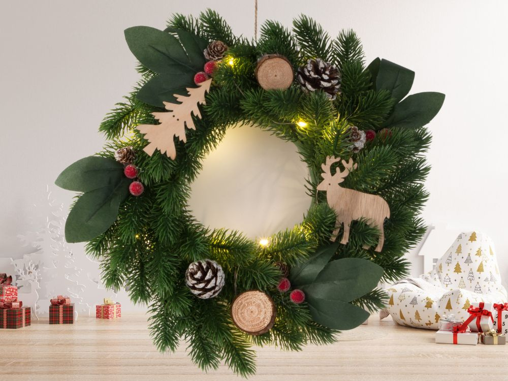 Kalėdinis led vainikas su dekoracijomis, 20 cm