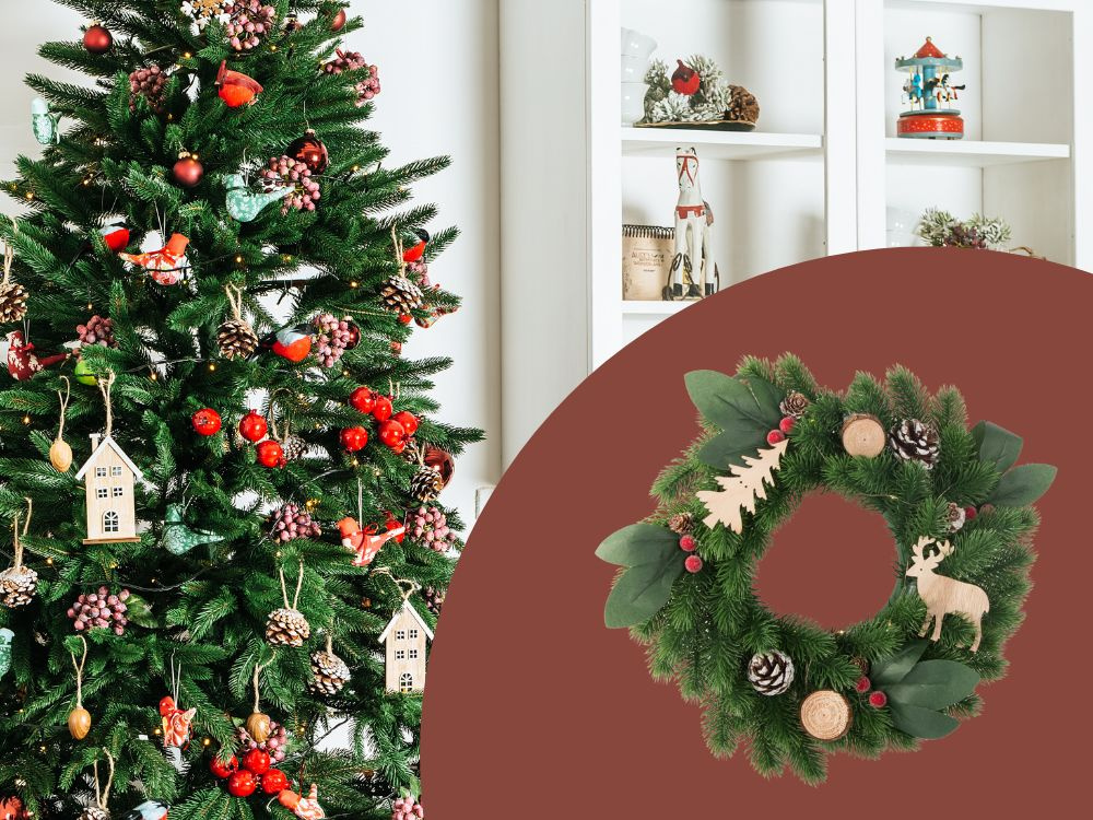 Kalėdinis led vainikas su dekoracijomis, 20 cm