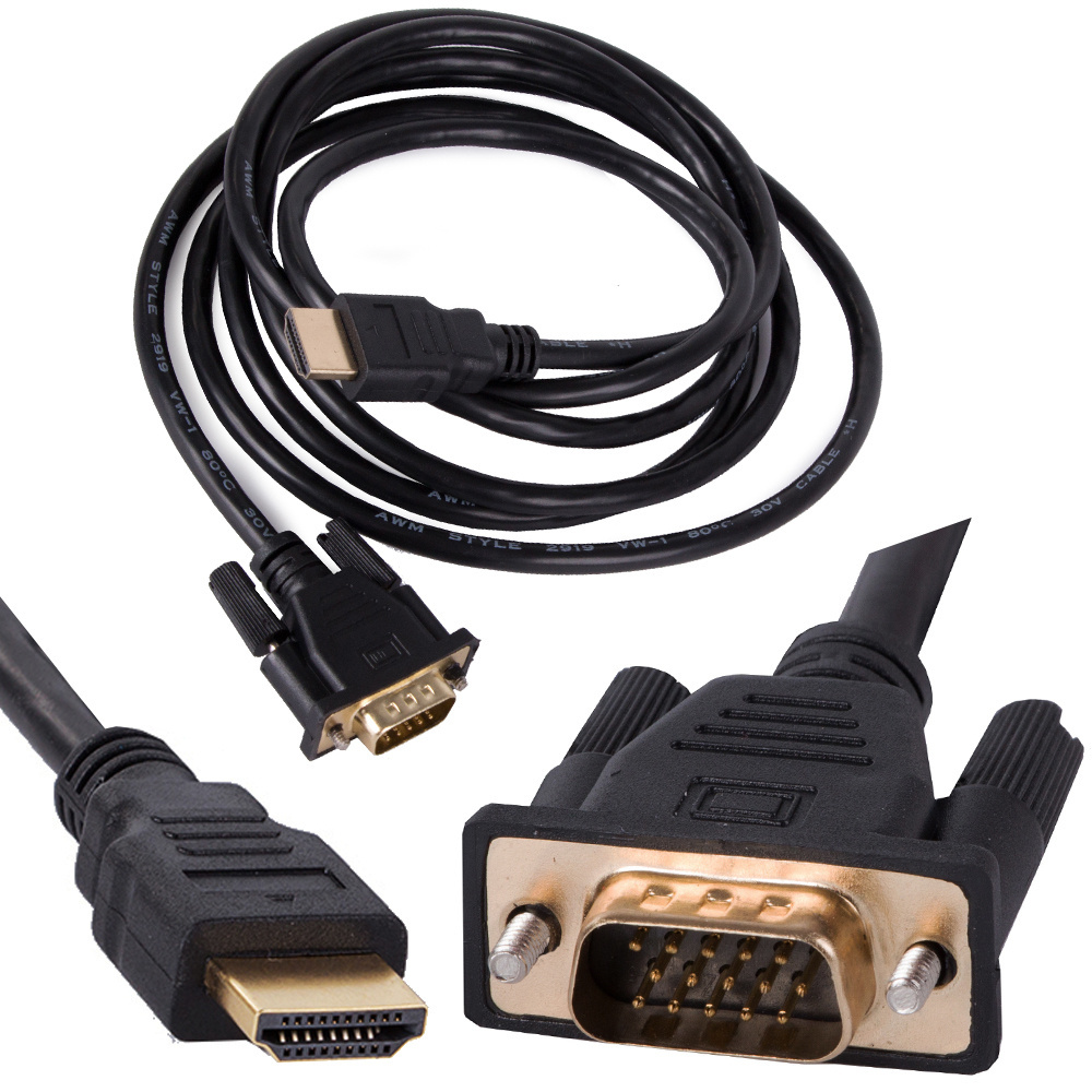 Hdmi į vga kabelis 2m su auksiniais jungikliais