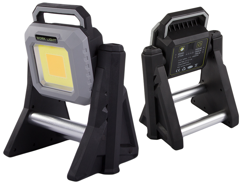 Led prožektorius su akumuliatoriumi, cob, usb, 3000lm, ip65