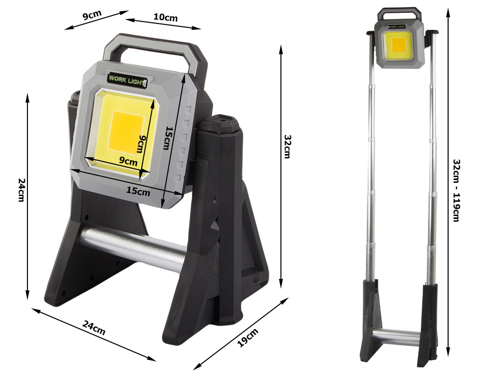 Led prožektorius su akumuliatoriumi, cob, usb, 3000lm, ip65