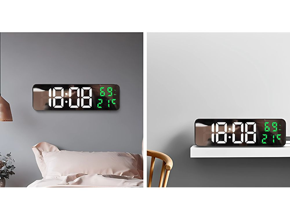 Elektroninis led laikrodis su termometru ir veidrodžiu