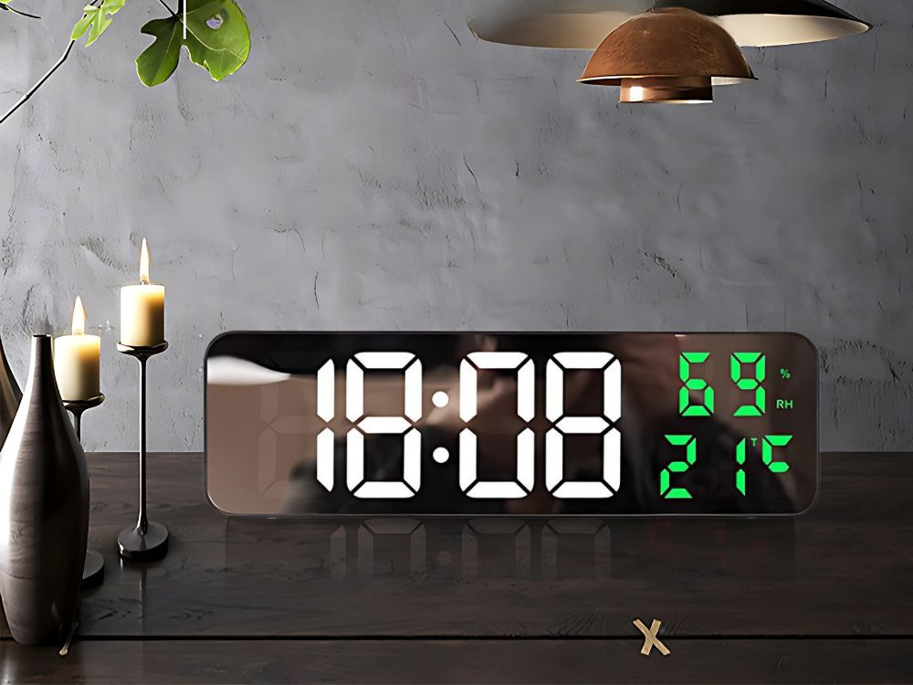Elektroninis led laikrodis su termometru ir veidrodžiu