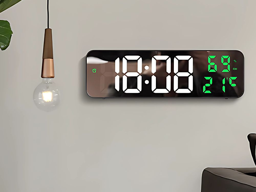 Elektroninis led laikrodis su termometru ir veidrodžiu 2
