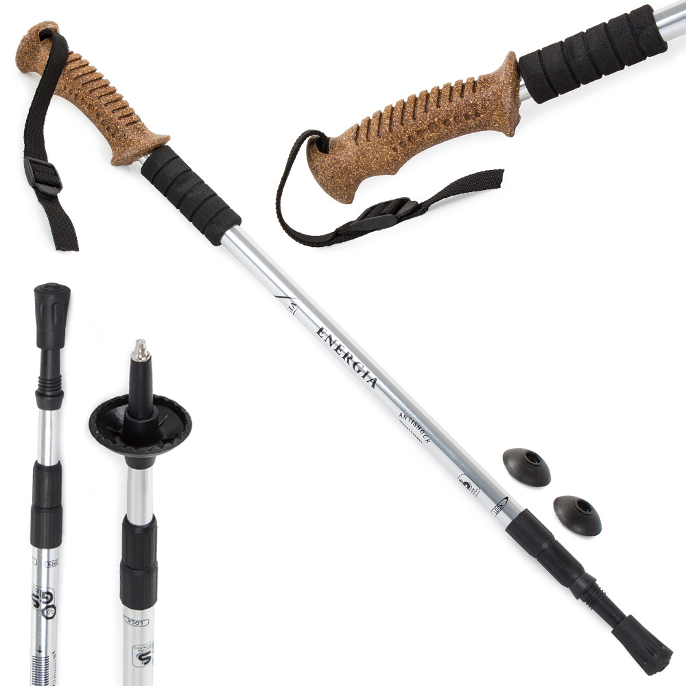 Teleskopinė nordic walking lazda su kamštine rankena, 135 cm