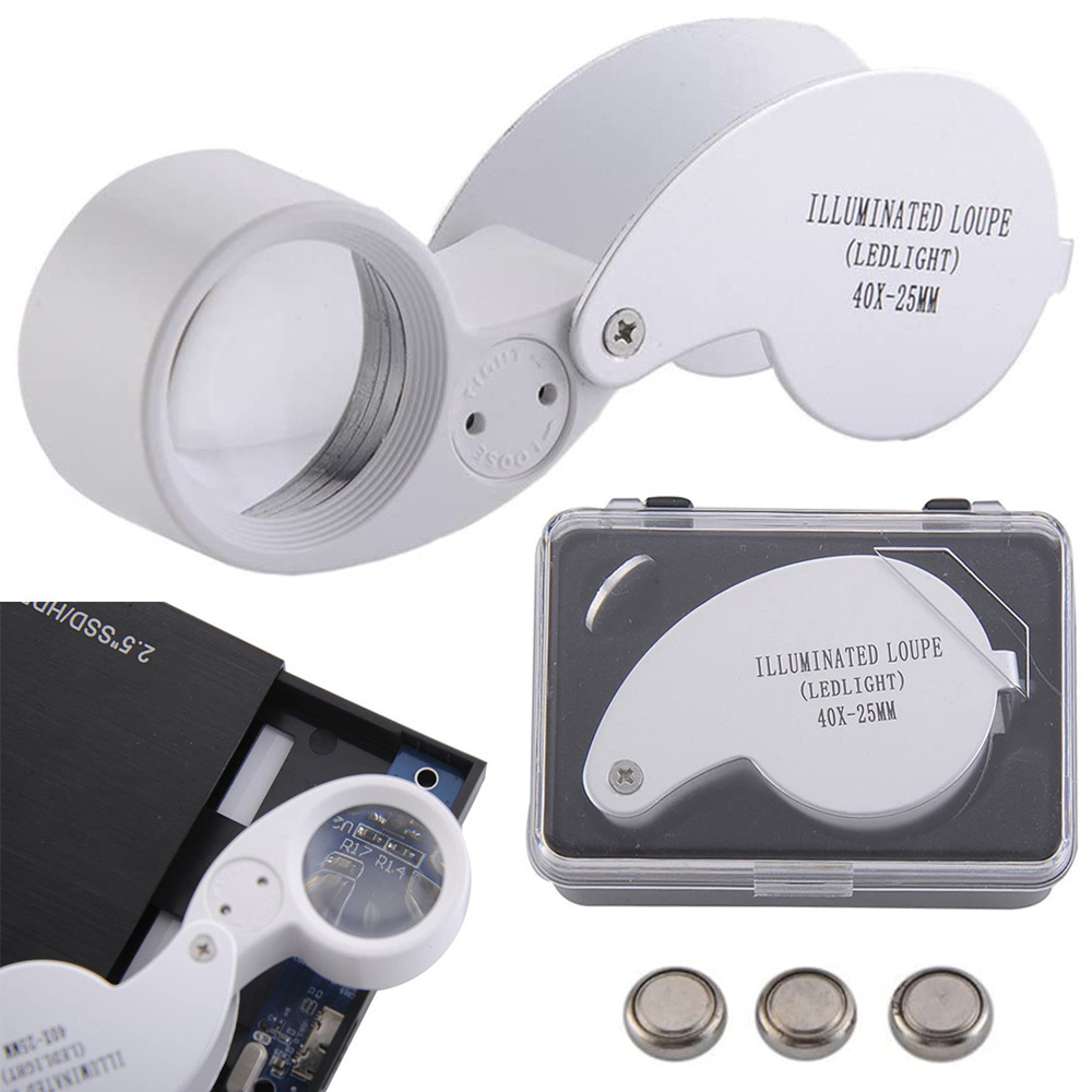 Kišeninė juvelyrinė lupa su led, 40x, 25 mm
