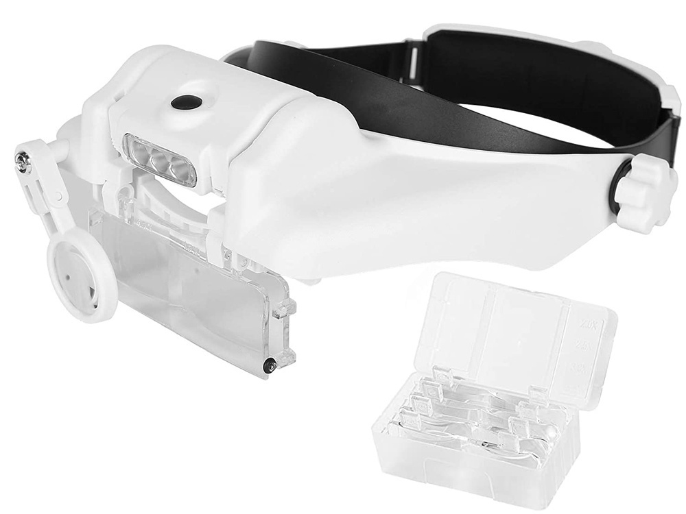 Galvos lupa su 3 led ir 6 keičiamomis lęšiais