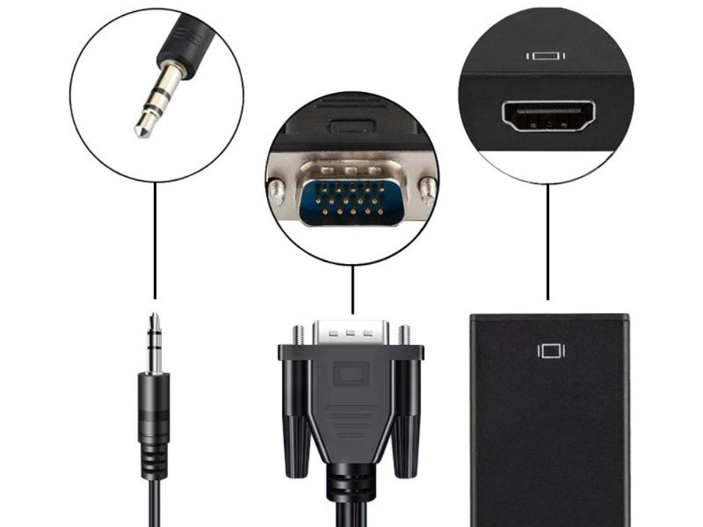 Adapteris vga-hdmi su 3.5 mm ir usb jungtimis, 25 cm