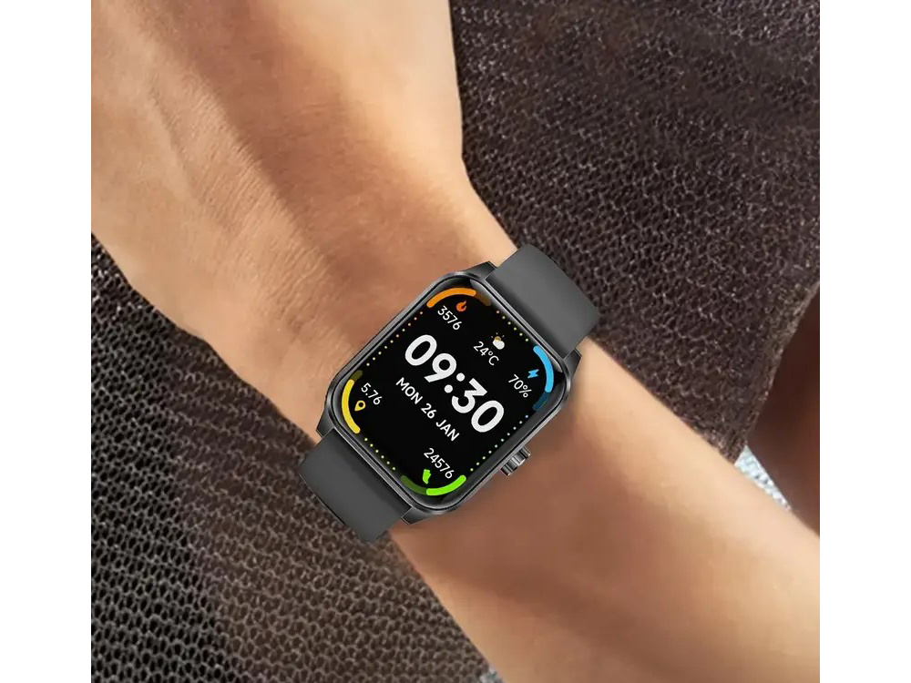 Išmanusis laikrodis su gumine apyranke ir bluetooth sąsaja, juodas