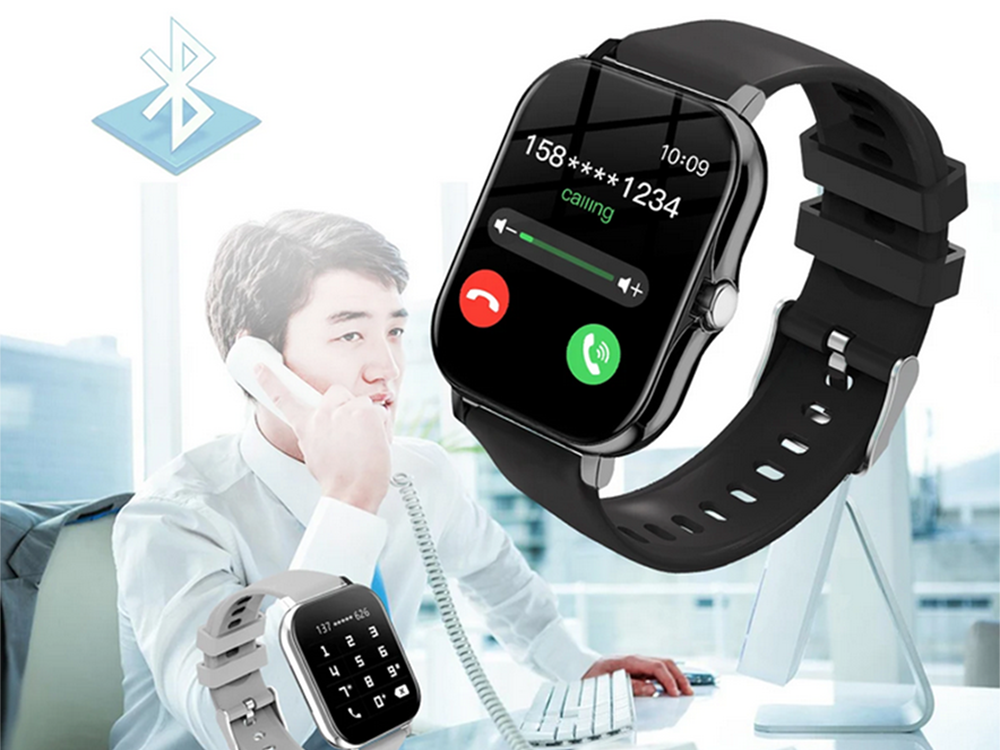 Išmanusis laikrodis su gumine apyranke ir bluetooth sąsaja, juodas