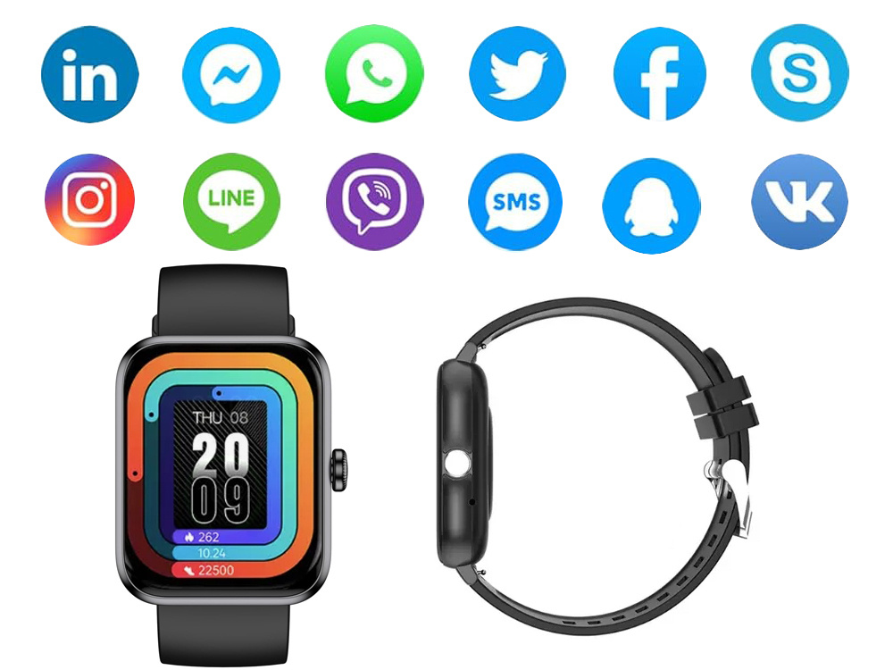 Išmanusis laikrodis su gumine apyranke ir bluetooth sąsaja, juodas