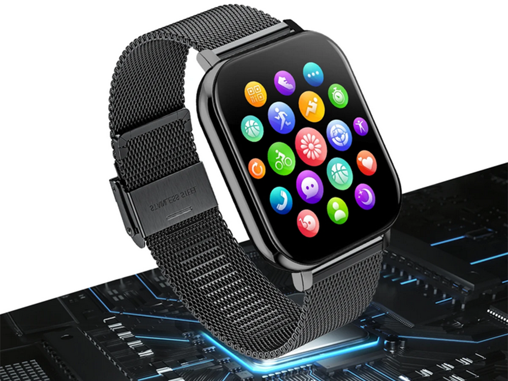 Išmanusis laikrodis su gumine apyranke ir bluetooth sąsaja, juodas