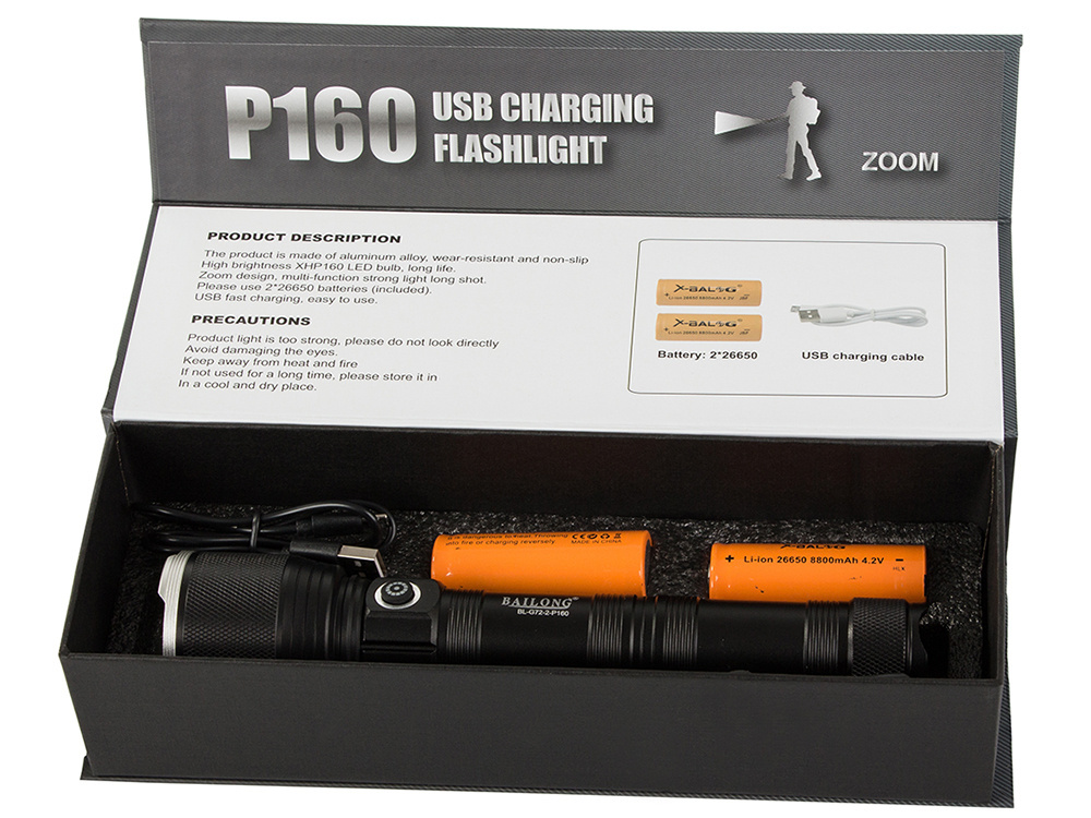 Bailong žibintuvėlis cree xhp160, ipx5