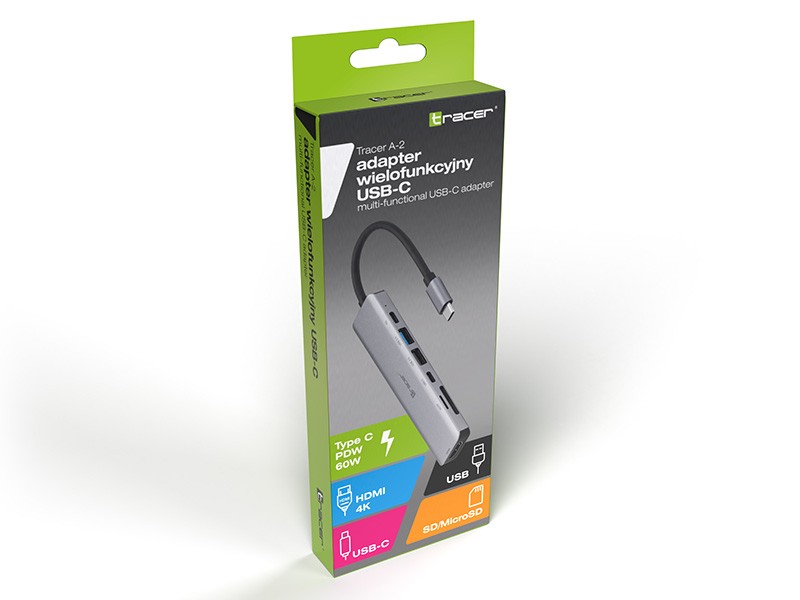 Adapteris Tracer TRAPOD46997, HDMI/USB-C/micro SD/PD