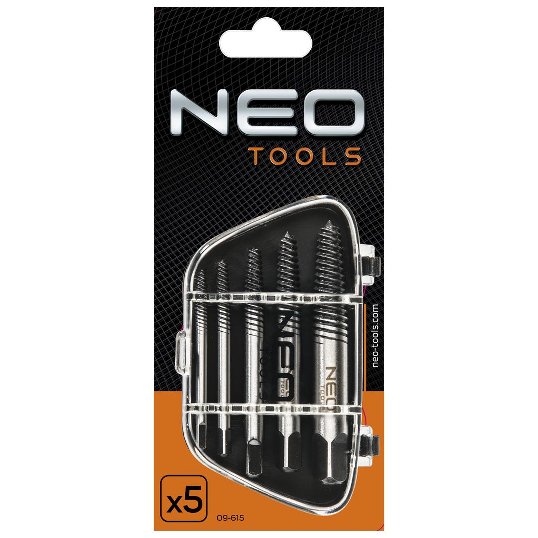 Nulaužtų varžtų ištraukiklių rinkinys neo, m3 - m18, 5 vnt