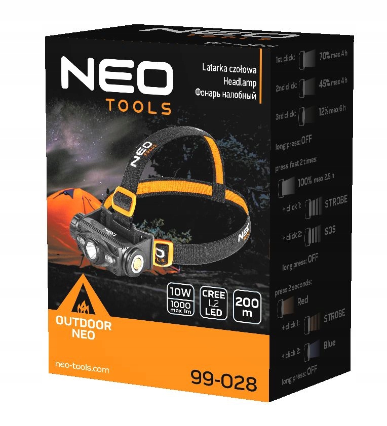 Akumuliatorinis LED žibintuvėlis ant galvos NEO 99-028