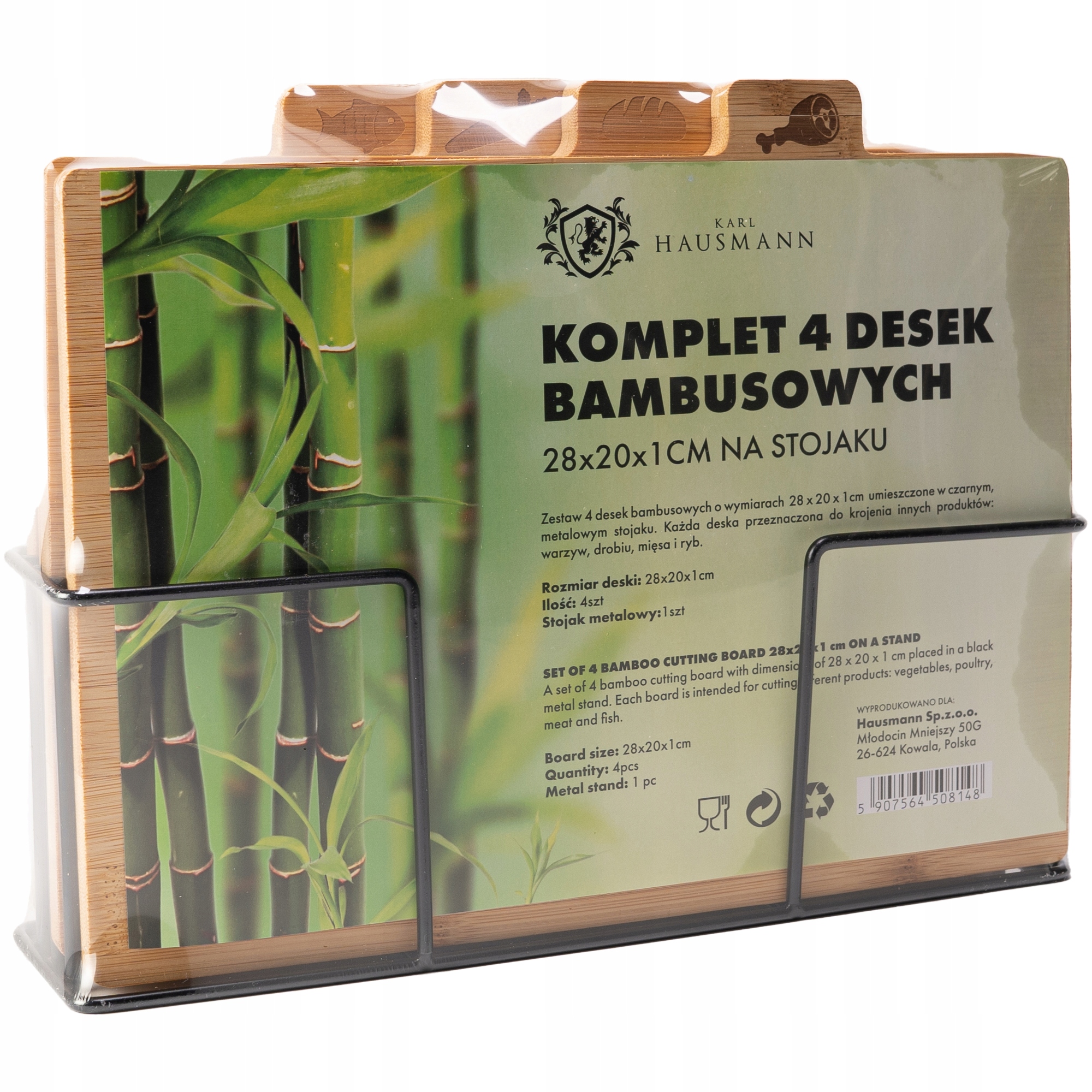 Karl Hausmann bambukinių pjaustymo lentų rinkinys su stovu, 4 vnt.