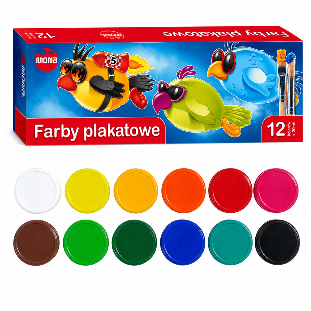 Plakatiniai dažai MONA, 12 spalvų po 20 ml
