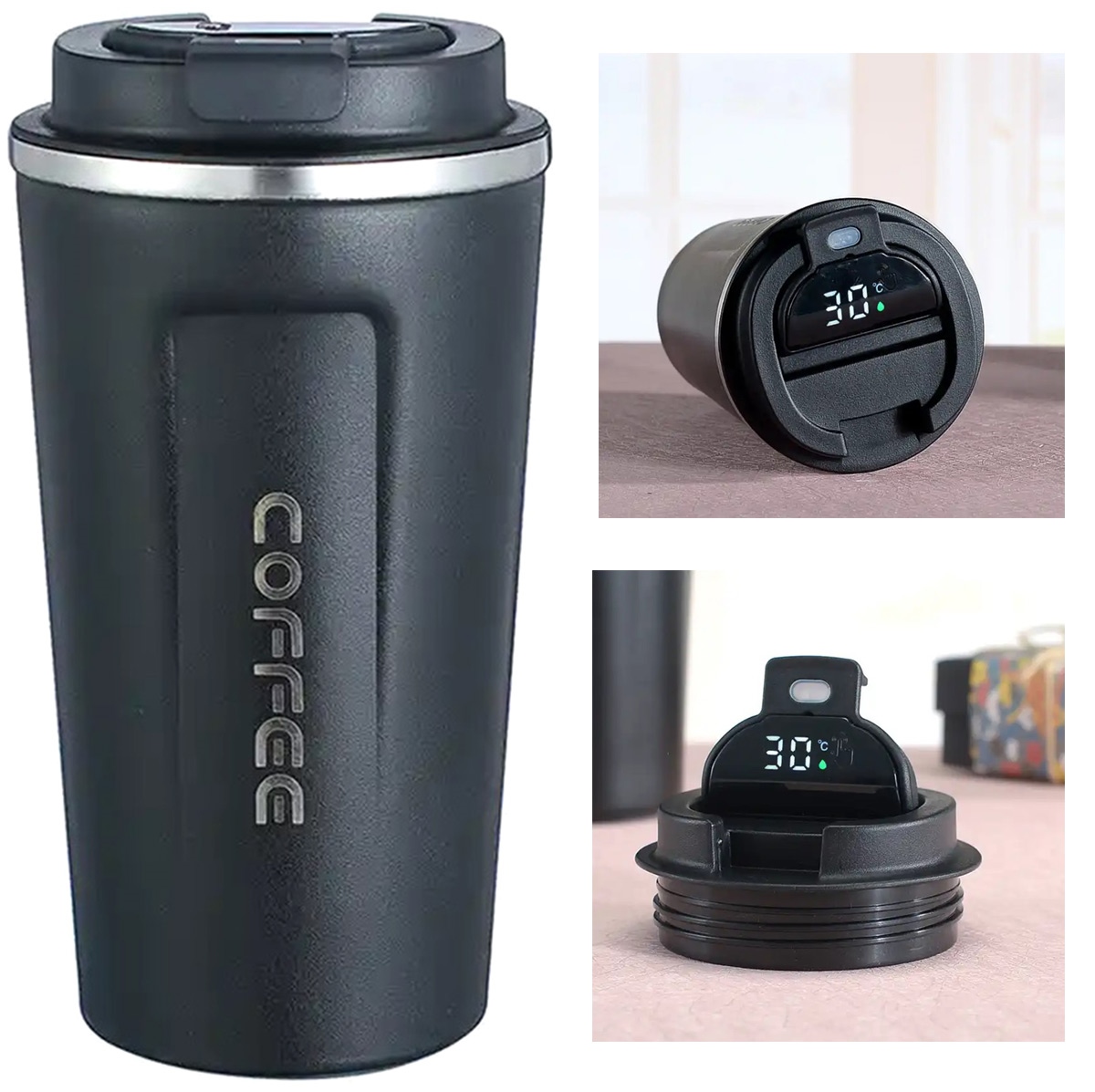 Termo puodelis su lcd ekranu, juodas, 510 ml
